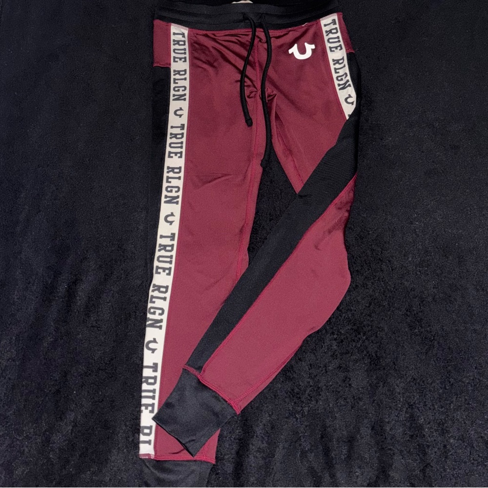 True Religion Burgundy and Black Jogger Leggings